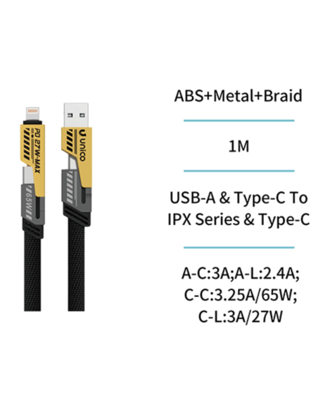 CABLE CONEX 4en1 COMBINA USB-A-LIGHTNING- USB-C 1 M