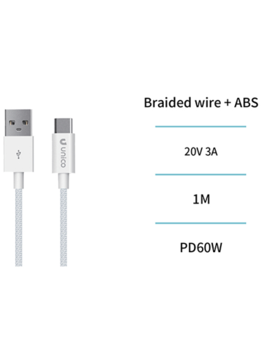 CABLE CONEX USB-A /USB-C 60W 3A TRENZADO 1 M