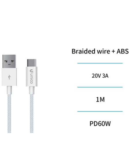 CABLE CONEX USB-A /USB-C 60W 3A TRENZADO 1 M