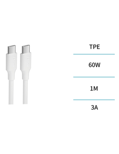 CABLE CONEX USB-C / USB-C 60W 3A SILICONA 1 M