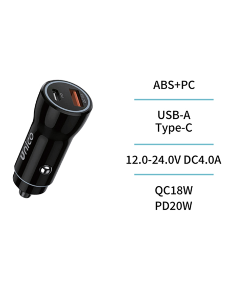 CARGADOR COCHE DUAL USB y C CARG.RAPIDA NEGRO 18 W