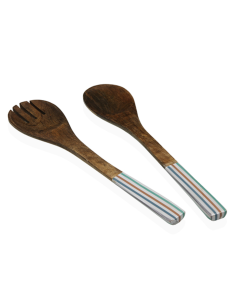 CUBIERTOS SERVIR MADERA RAYAS SET 2 PZ