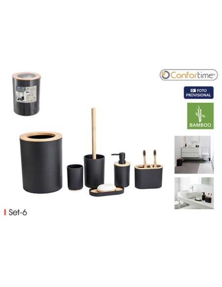 JUEGO BAÑO 6 PZS NEGRO CONFORTIME