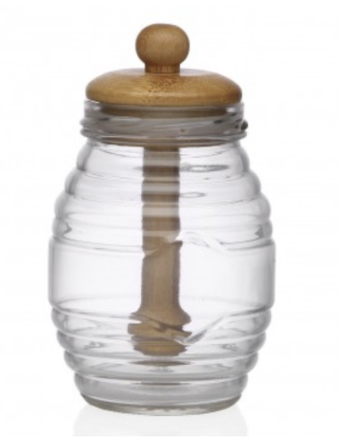 MIELERA BOROSILICATO CON TAPA Y CUCHARA BAMBU 250 ML