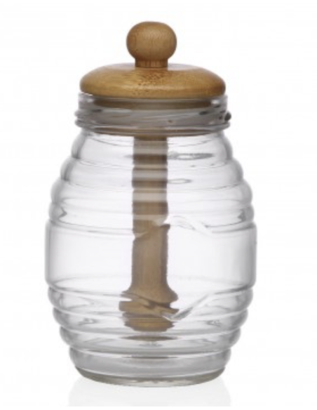 MIELERA BOROSILICATO CON TAPA Y CUCHARA BAMBU 250 ML