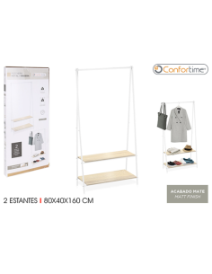 PERCHERO METAL MADERA BLANCA 2 NIVELES 80X40X160