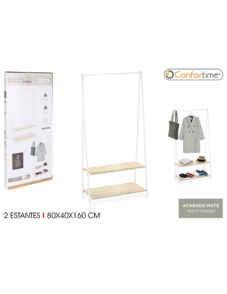 PERCHERO METAL MADERA BLANCA 2 NIVELES 80X40X160
