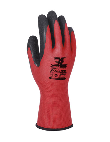 GUANTE POLIESTER LATEX ROJO T.9
