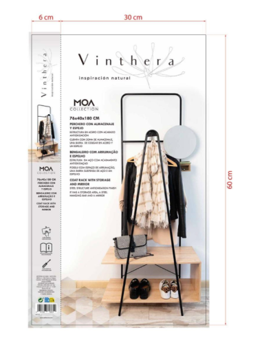 PERCHERO ACERO Y MDF C/ESPEJO MOA VINT 76X40X180