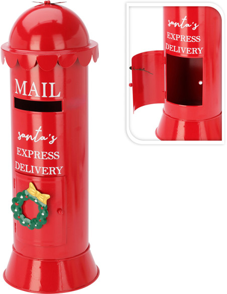 BUZON REDONDO DECORATIVO NAVIDAD METAL ROJO 19X53 CM