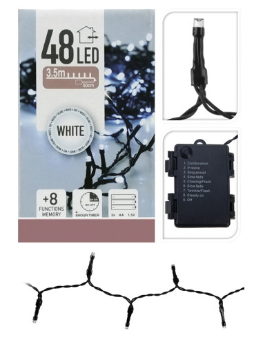 Guirnalda 48 LED Blanco Frío a Pilas | Luz Decorativa
