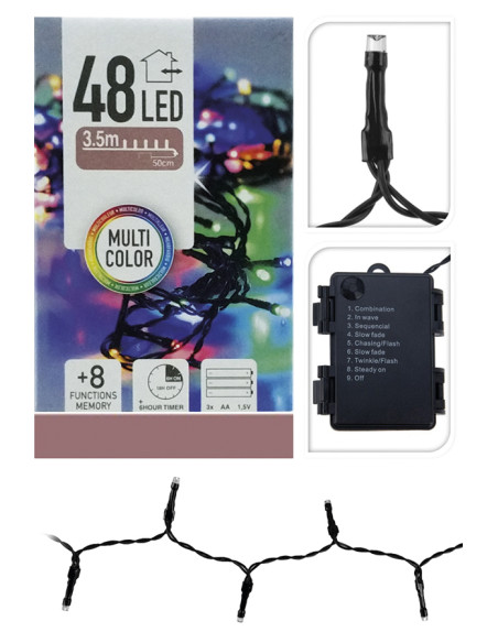 Guirnalda 48 LED Multicolor a Pilas | Luz Decorativa