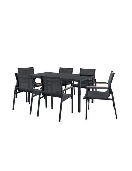 Conjunto jardín Guinea antracita 6 sillas mesa 150