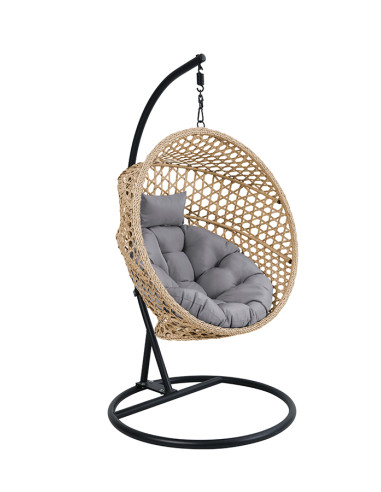 SILLON COLGANTE PLEG NATURAL C/COJIN GRIS 108X64X108