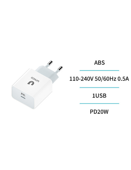 Cargador de pared UNICO 20W USB-C Power Delivery