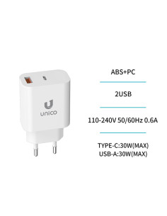 Cargador pared UNICO 30 W USB + USB-C 2