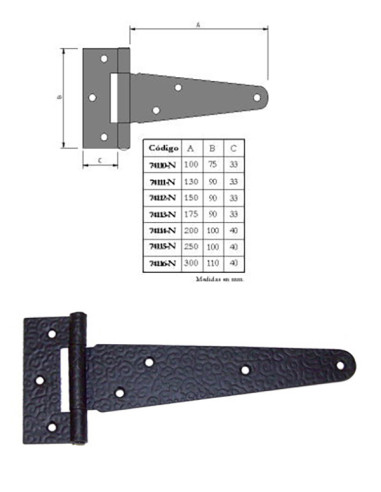 BISAGRA FORMA "T" NEGRA 200X100 MM