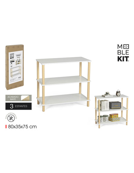 ESTANTERIA MADERA RECTANGULAR WHITE 3 BALDAS 80X35X75
