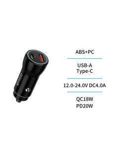 CARGADOR COCHE DUAL USB y C CARG.RAPIDA NEGRO 18 W 2