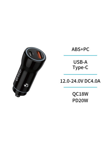 CARGADOR COCHE DUAL USB y C CARG.RAPIDA NEGRO 18 W