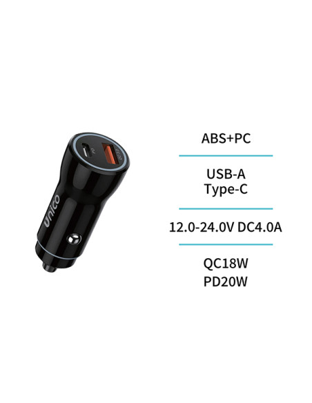CARGADOR COCHE DUAL USB y C CARG.RAPIDA NEGRO 18 W