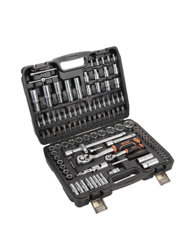 LLAVE VASO JGO 108 PZ+CARRACA 1/4-1/2''