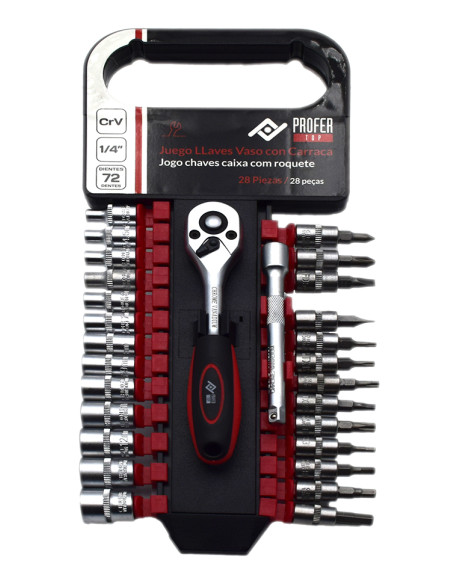 LLAVE VASO JGO 28 PZ +CARRACA 1/4''