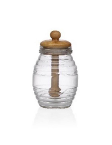 MIELERA BOROSILICATO CON TAPA Y CUCHARA BAMBU 250 ML