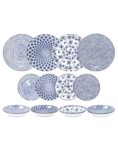 VAJILLA PORCELANA ARMONIA AZUL 12 PZ