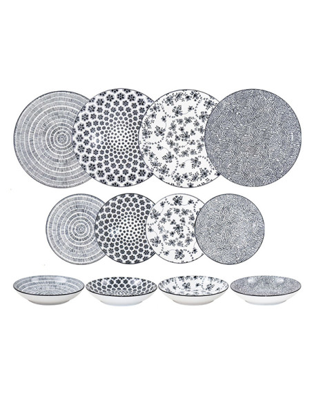 VAJILLA PORCELANA ARMONIA NEGRA 12 PZ