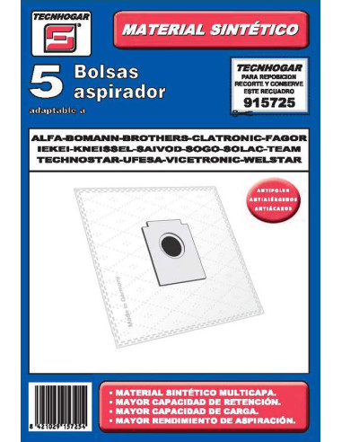 BOLSA ASPIRADOR 5 U. SOLAC-FAG