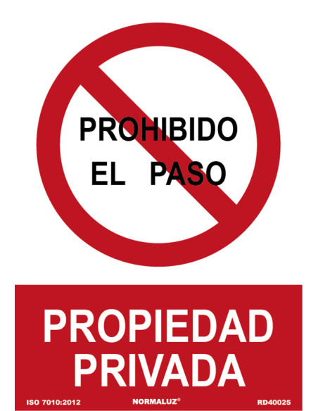SEÑAL PROHIBIDO PASO PROPIEDAD PRIVADA PVC 210X300MM