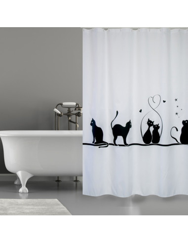 CORTINA BAÑO POLIESTER GATITOS 180X200 CM