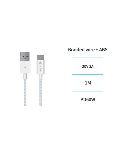 CABLE CONEX USB-A /USB-C 60W 3A TRENZADO 1 M