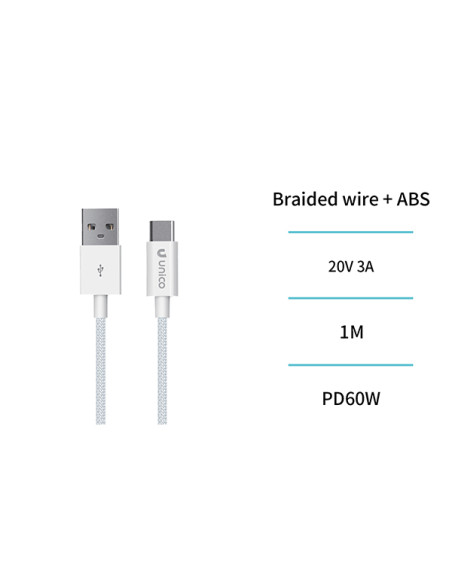 CABLE CONEX USB-A /USB-C 60W 3A TRENZADO 1 M
