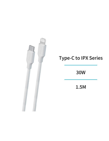 CABLE CONEXION USB-C / LIGHTNING 30W SILICONA 1.5 MT