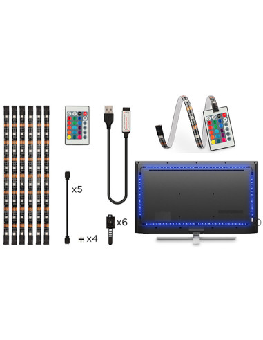 TIRA LED RGB A USB TV +CONTROL REMOTO 6 TIRAS 53 CM