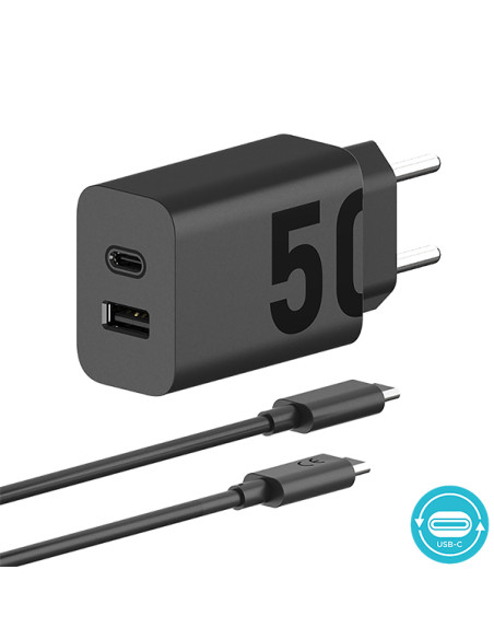 CARGADOR RED QC USB-A +PD USB-C CON CABLE 50 W