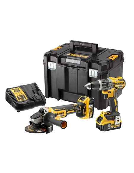 Taladro percutor Dewalt 18V + amoladora XR DCK2080P2T