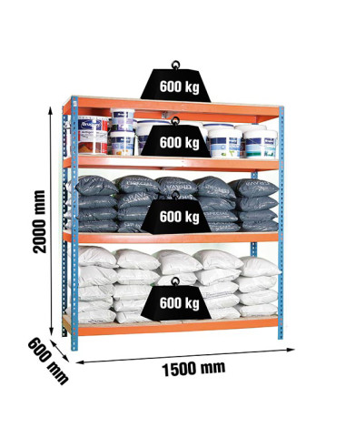 ESTANTERIA 4 ALTURAS AZUL/NARANJA 600KILOS 20X15X60