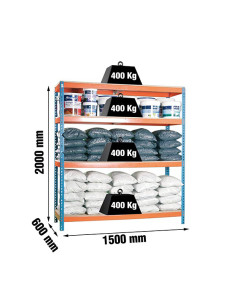 ESTANTERIA 4 ALTURA AZUL/NARANJA 400 KILOS 20X15X60 2