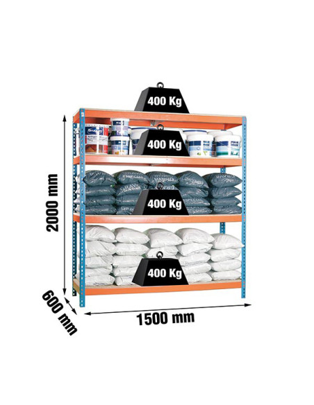 ESTANTERIA 4 ALTURA AZUL/NARANJA 400 KILOS 20X15X60