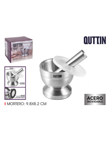 MORTERO ACERO INOX ANTIDESL. C/TAPA 9,8X8,2 CM