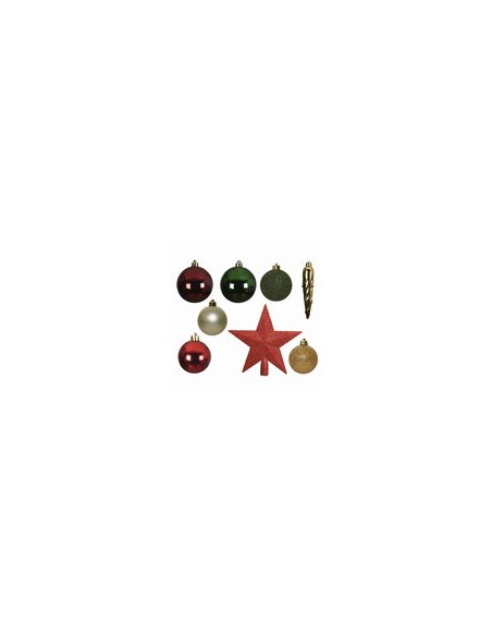 ADORNOS ARBOL 33 UD SURTIDOS VERDE-DORADO-ROJO