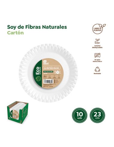 PLATO DESECHAB LLANO CARTON BCO B/10 23 CM