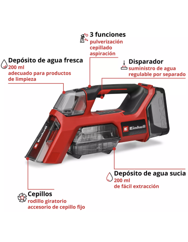 Aspirador limpiador de tapicerías a batería Einhell TE-SCL 18/200 Li-S