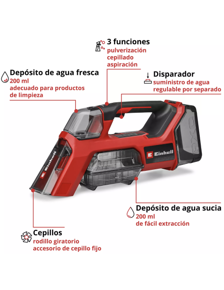 Aspirador limpiador de tapicerías a batería Einhell TE-SCL 18/200 Li-S