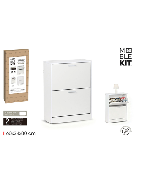 MUEBLE ZAPATERO 2 NIVELES BLANCO MOBLEKIT 60X24X80CM