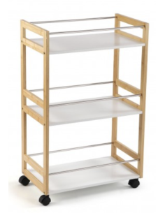 CARRO CON RUEDAS 3 BALDAS BLANCO BAMBU 30X81X51