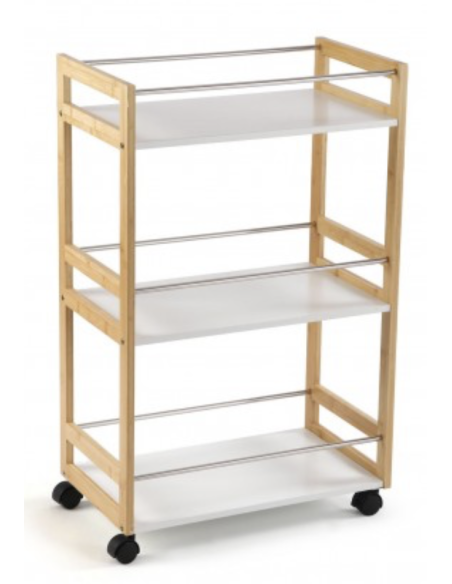 CARRO CON RUEDAS 3 BALDAS BLANCO BAMBU 30X81X51